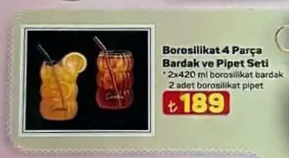 Borosilikat 4 Parça Bardak Ve Pipet Seti (2X420 Ml Bardak, 2X Pipet)