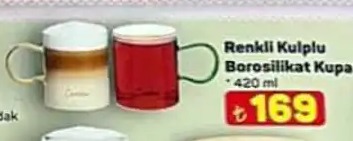 Renkli Kulplu Borosilikat Kupa 420Ml