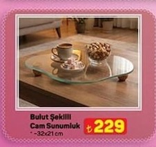Bulut Şekilli Cam Sunumluk 32X21Cm