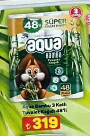 Aqua Bambu 3 Katlı Tuvalet Kağıdı 48'Li