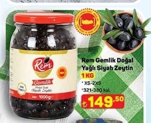 Rem Gemlik Doğal Yağlı Siyah Zeytin 1 Kg