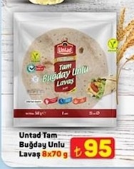 Untad Tam Buğday Unlu Lavaş 8X70 G