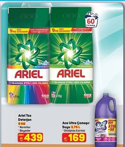 Ariel Toz Deterjan 9 Kg Renkliler Beyazlar