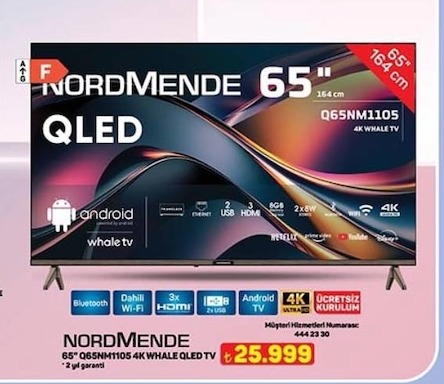 Nordmende 65 " Q65Nm1105 4K Whale Qled Tv