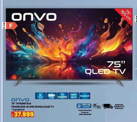 Onvo 75 " 75Vq90F3Ua Frameless 4K Uhd Google Qled Tv