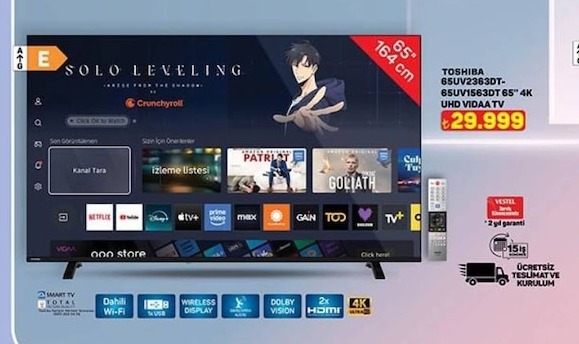 Toshiba 65Uv2363Dt-65Uv1563Dt 65 " 4K Uhd Vidaa Tv