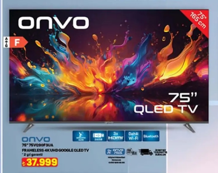 Onvo 75" 75Vq90F3Ua Frameless 4K Uhd Google Oled Tv