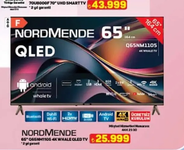 Nordmende 65" Q65Nm1105 4K Whale Qled Tv