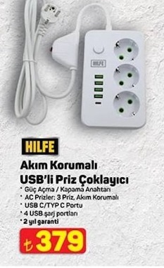Hilfe Akım Korumalı Usb'Li Priz Çoklayıcı