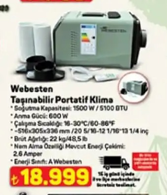 Webesten Taşınabilir Portatif Klima