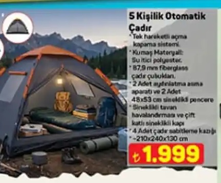 5 Kişilik Otomatik Çadır