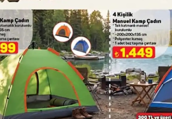 4 Kişilik Manuel Kamp Çadırı