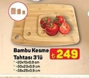 Bambu Kesme Tahtası 3'Lü 20X15X0.9 Cm