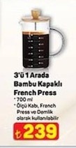 3'Ü 1 Arada Bambu Kapaklı French Press 700Ml