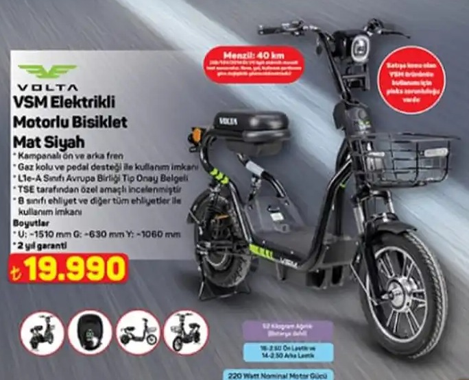 Volta Vsm Elektrikli Motorlu Bisiklet Mat Siyah