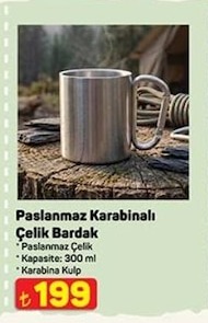 Paslanmaz Karabinalli Çelik Bardak
