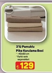3'Lü Pamuklu Pike Kurulama Bezi 40X60Cm