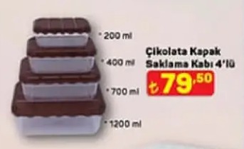 Çikolata Kapak Saklama Kabı 4'Lü