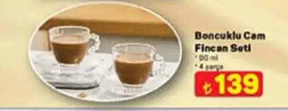 Boncuklu Cam Fincan Seti 90 Ml 4 Parça