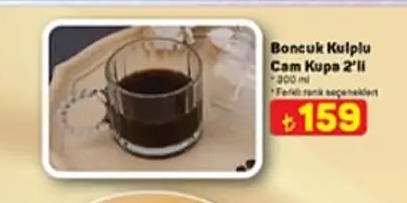 Boncuk Kulplu Cam Kupa 2'Li 300 Ml