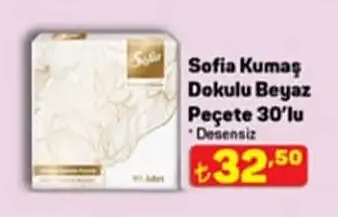 Sofia Kumas Dokulu Beyaz Peçete 30'Lu
