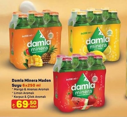 Damla Minera Maden Suyu 6X250 Ml Mango & Ananas Aromalı