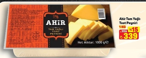 Ahir Tam Yağlı Tost Peyniri 1Kg