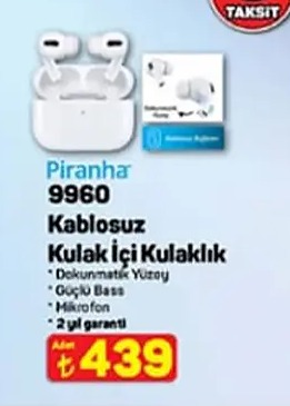 Piranha 9960 Kablosuz Kulak İçi Kulaklık