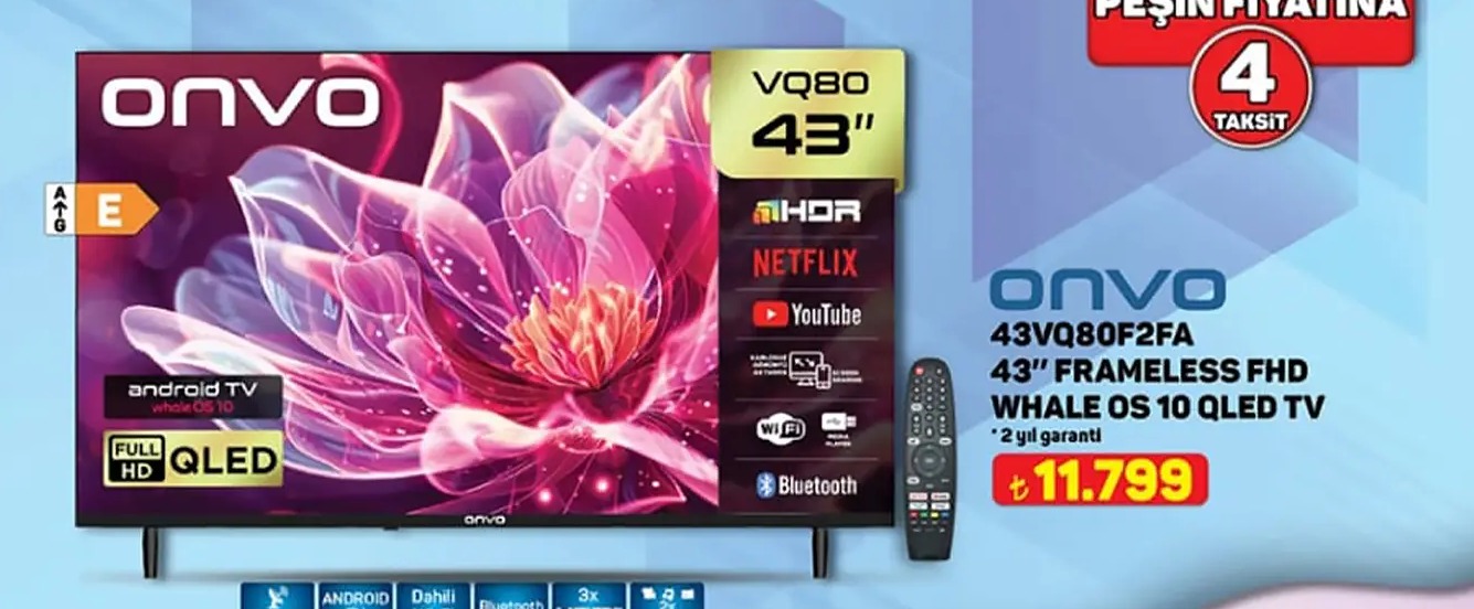 Onvo 43Vq80F2Fa 43" Frameless Fhd Whale Os 10 Qled Tv