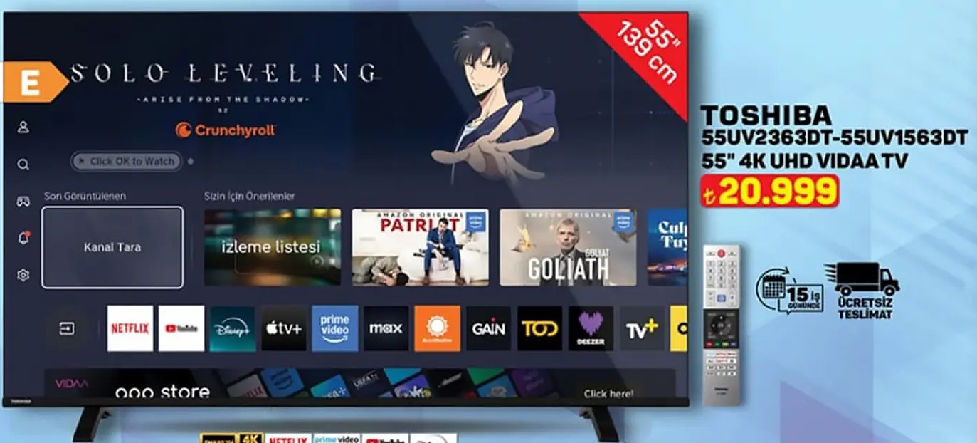 Toshiba 55Uv2363Dt-55Uv1563Dt 55" 4K Uhd Vıdaa Tv