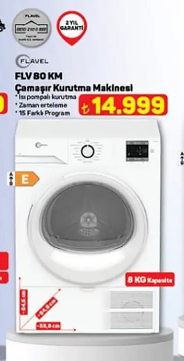 Flavel Flv 80 Km Çamaşır Kurutma Makinesi 8 Kg