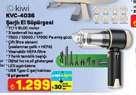 Kiwi Kvc-4036 Şarjlı El Süpürgesi