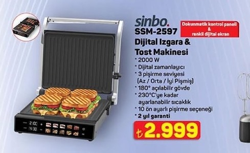 Sinbo Ssm-2597 Dijital Izgara & Tost Makinesi