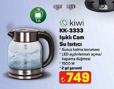 Kiwi Kk-3333 Işıklı Cam Su Isıtıcı