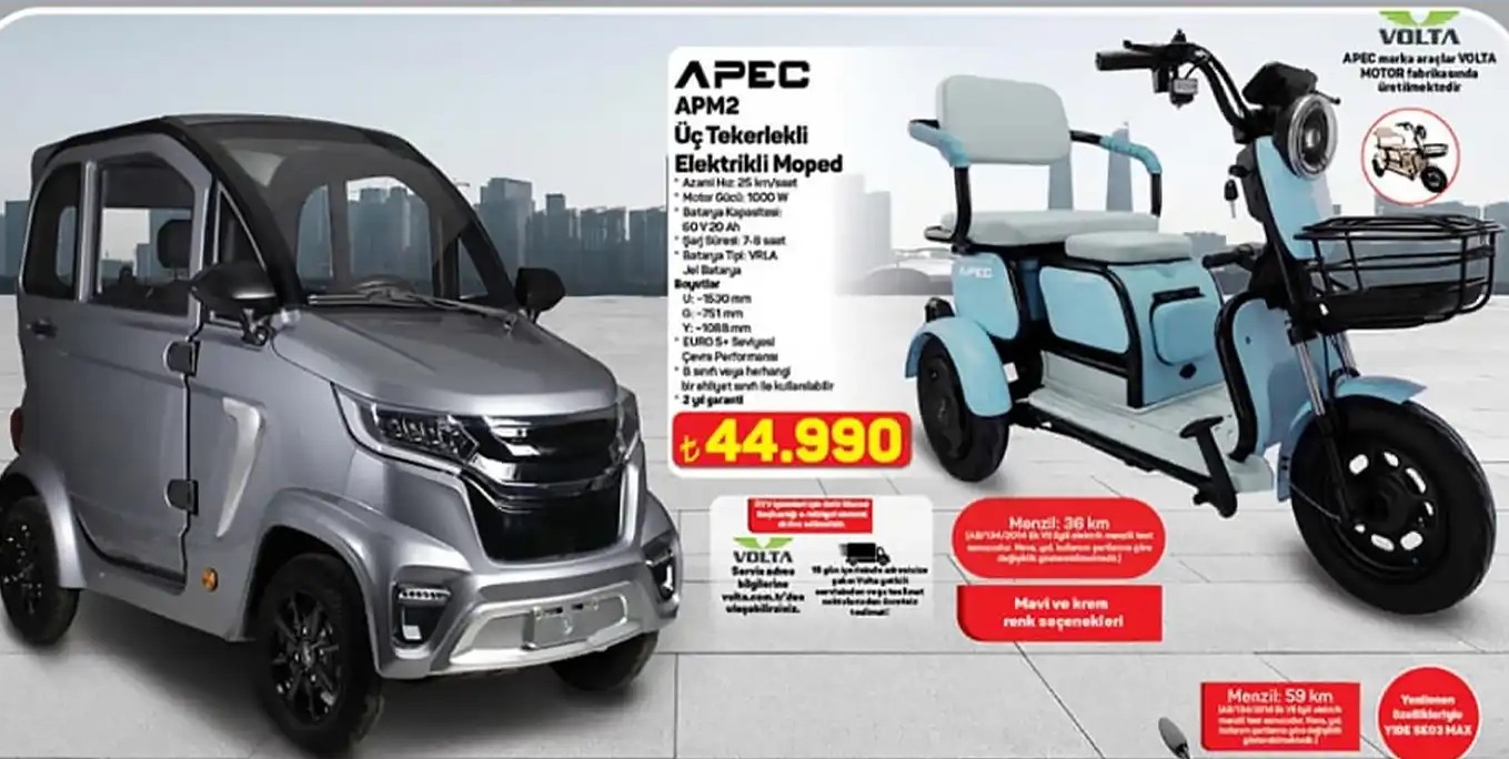 Apec Üç Tekerlekli Elektrikli Moped