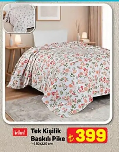 Tek Kişilik Baskılı Pike 150X220 Cm