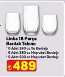 Linka 18 Parça Bardak Takımı (6 Adet 240 Cc Su Bardağı, 6 Adet 350 Cc Meşrubat Bardağı, 6 Adet 500 Cc Meşrubat Bardağı)