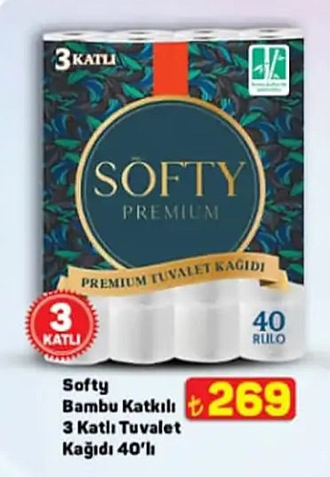 Softy Bambu Katkılı 3 Katlı Tuvalet Kağıdı 40'Lı