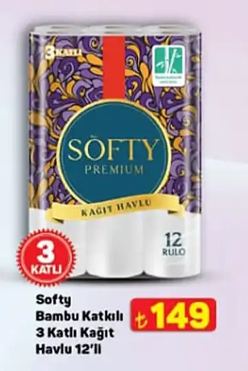 Softy Bambu Katkılı 3 Katlı Kağıt Havlu 12'Li