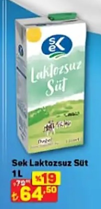 Şek Laktozsuz Süt 1L