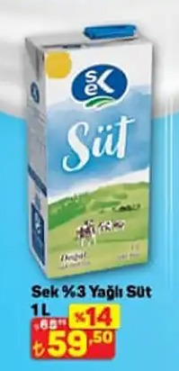 Sek %3 Yağlı Süt 1L