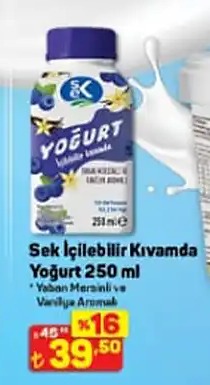 Sek İçilebilir Kıvamda Yoğurt 250 Ml