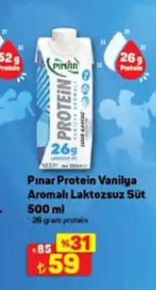 Pınar Protein Vanilya Aromalı Laktozsuz Süt 500Ml