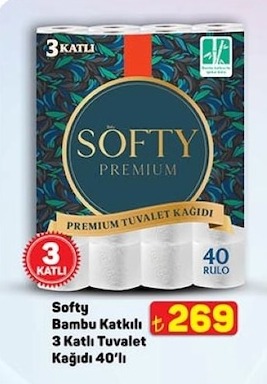 Softy Bambu Katkılı 3 Katlı Tuvalet Kağıdı 40'Lı