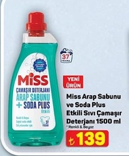 Miss Arap Sabunu Ve Soda Plus Etkili Sıvı Çamaşır Deterjanı 1500 Ml