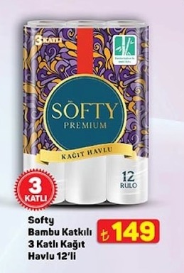 Softy Bambu Katkılı 3 Katlı Kağıt Havlu 12'Li