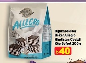 Oylum Master Baker Allegro Hindistan Cevizli Küp Gofret 200G