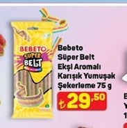 Bebeto Süper Belt Ekşi Aromalı Karışık Yumuşak Şekerleme 75G