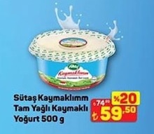 Sütaş Kaymaklım Tam Yağlı Kaymaklı Yoğurt 500G