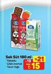 Sek Süt 180Ml Kakao, Çilek Aromalı, Yarım Yağlı